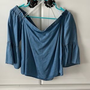 Denim cow girl cropped blouse